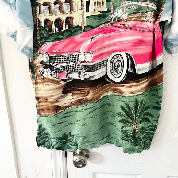 Tori Richards Vintage Hawaii Front Back Graphic Pink Cadillac Convertible Shirt - Picture 11 of 11